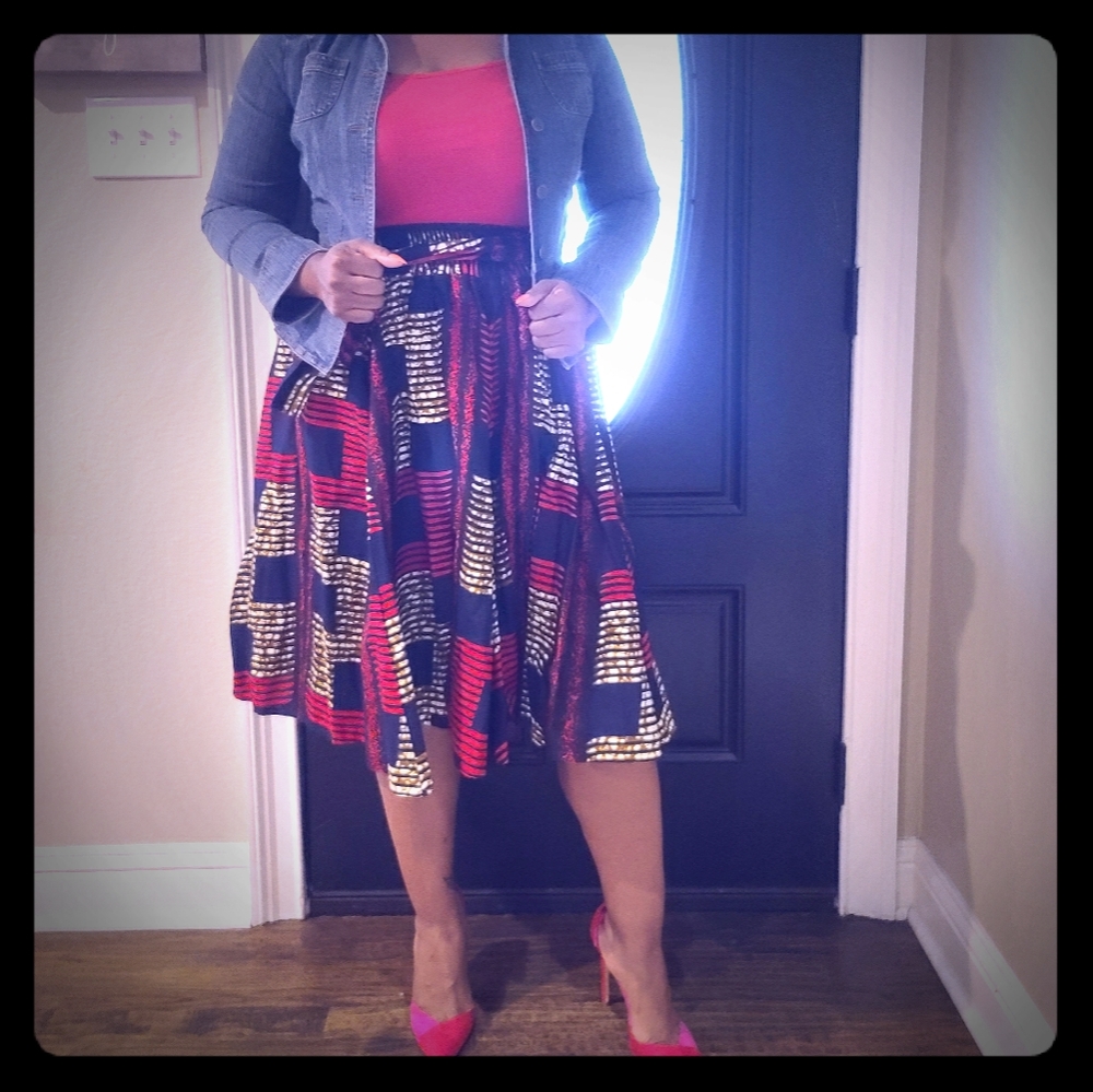 African print flare skirt